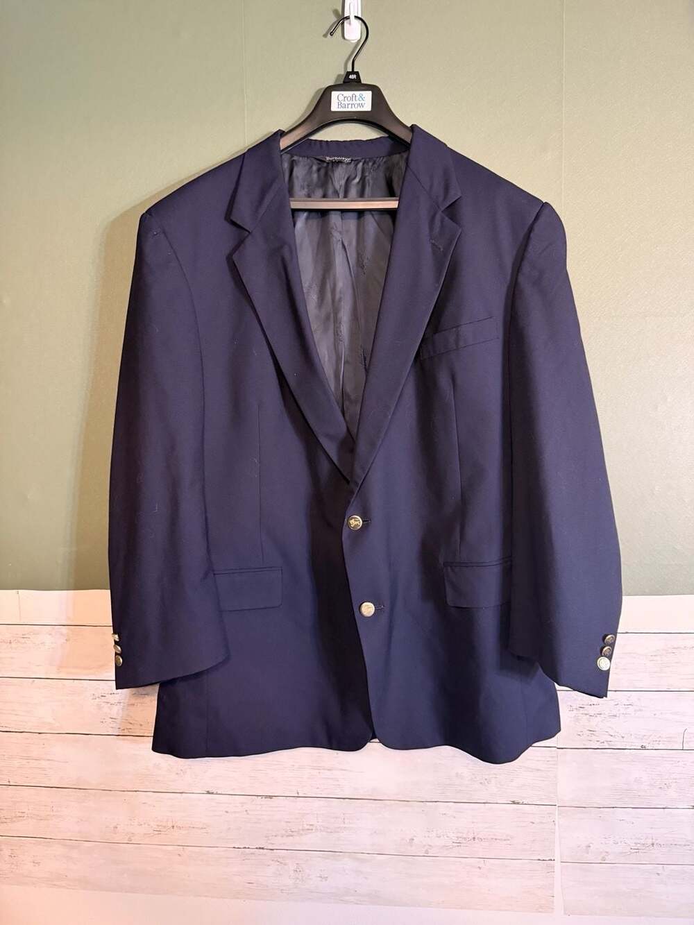 Vintage Burberrys Navy Blue Wool Gold Button Blazer Sport Coat
